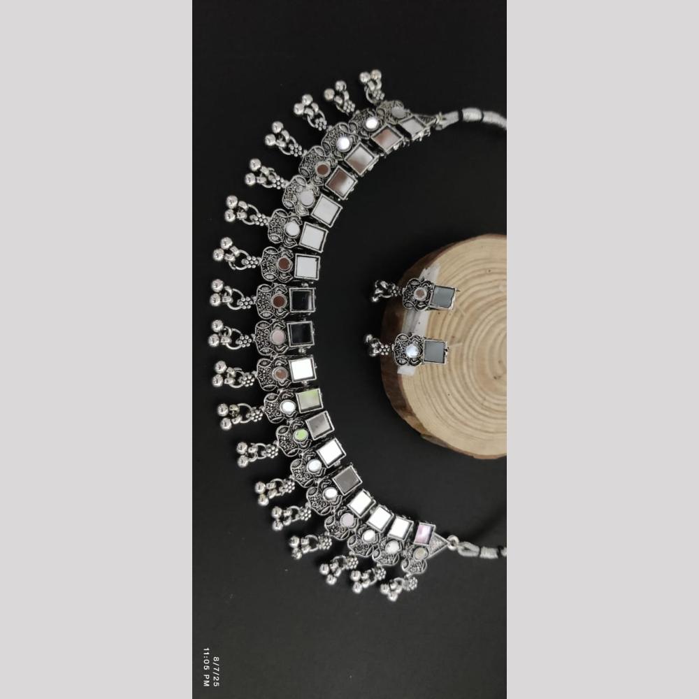 Manisha Jewellery For Ethnic Glam Oxidised Plated Mirror Stone Necklace Set