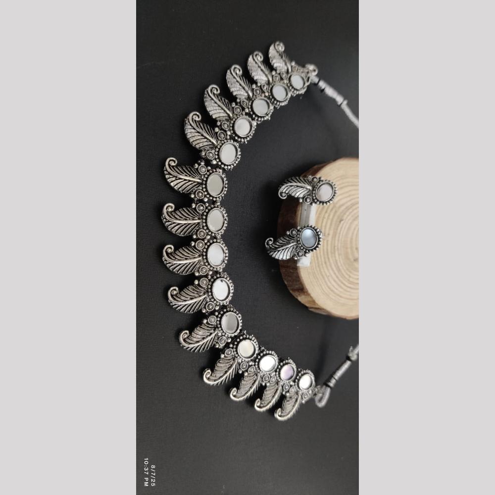 Manisha Jewellery For Ethnic Glam Oxidised Plated Mirror Stone Necklace Set