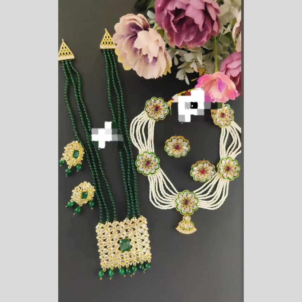 Manisha Jewellery Crystal Stone And Beads Matching Set Stylish Combo For Festive Wear 