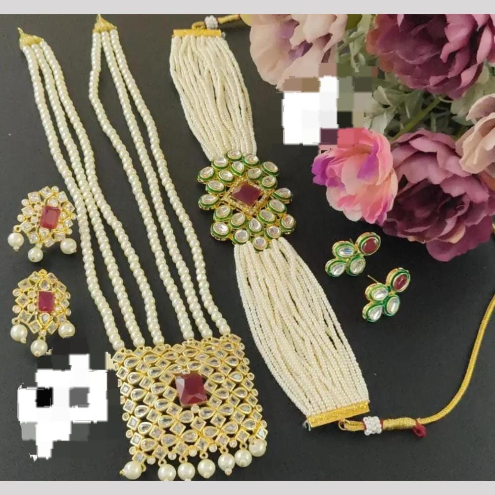 Manisha Jewellery Crystal Stone And Beads Matching Set Stylish Combo For Festive Wear 