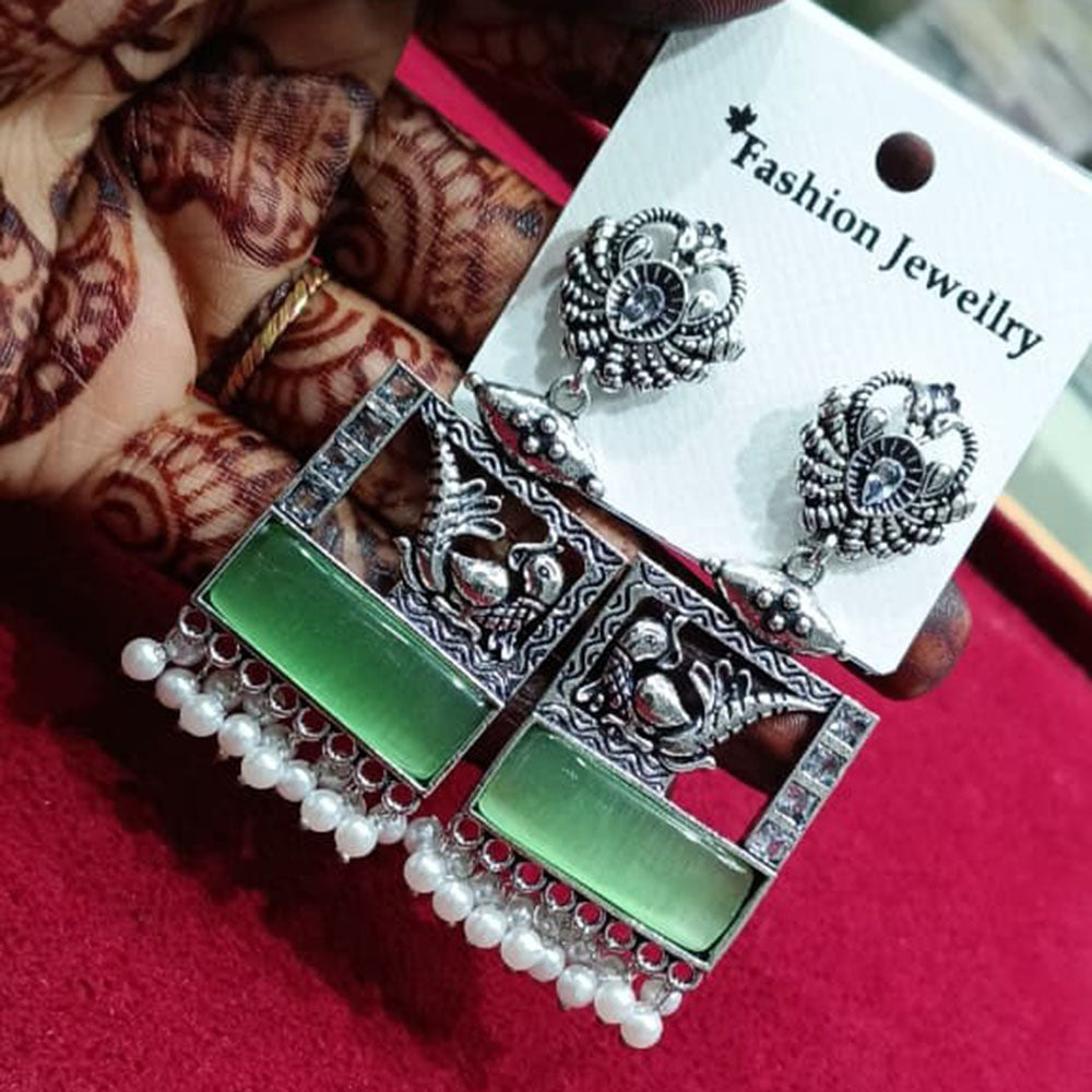 Manisha Jewellery Oxidised Pota Stone And Pearl Dangler Earrings