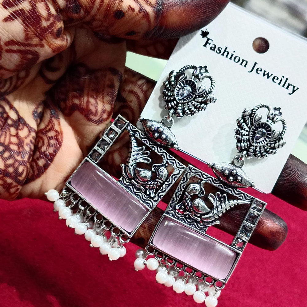 Manisha Jewellery Oxidised Pota Stone And Pearl Dangler Earrings