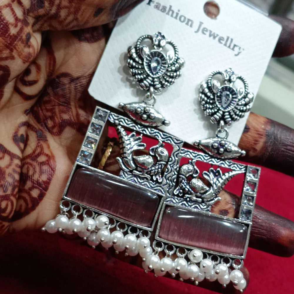 Manisha Jewellery Oxidised Pota Stone And Pearl Dangler Earrings