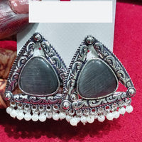 Manisha Jewellery Oxidised Pota Stone And Pearl Dangler Earrings