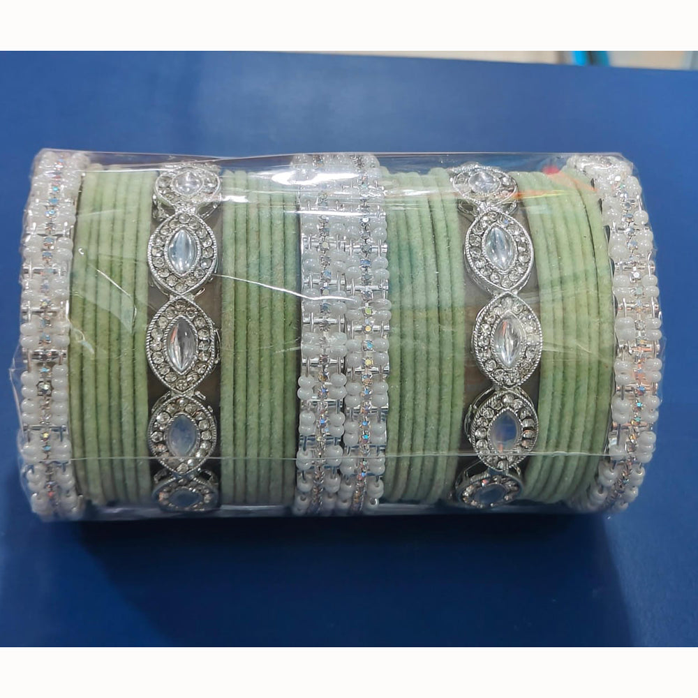 Manisha Jewellery Luxury Crystal And Pearl Velvet Bangles Set for Special Occasions