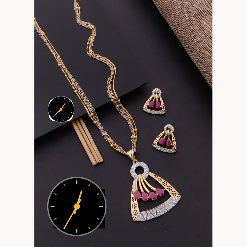 Manisha Jewellery Elegant American Diamond Pendent Chain Necklace Set