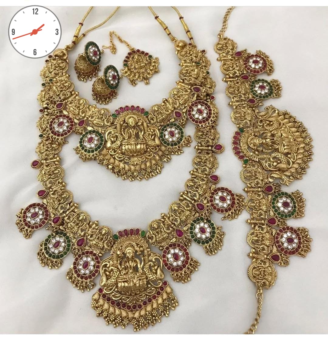 Manisha Jewellery Antique Gold Finish Semi-Bridal Temple Necklace Set