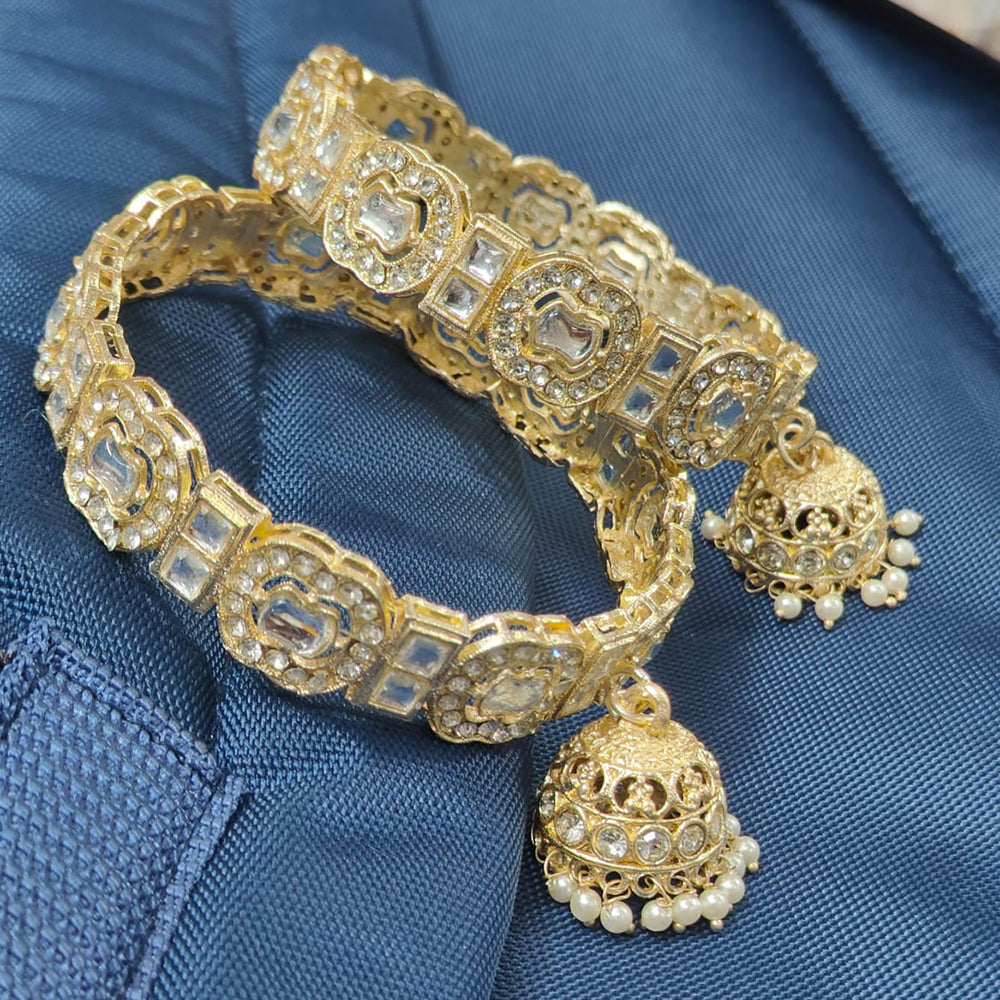 Manisha Jewellery Designer Kundan Stone Kada Bangles With Jhumki For Wedding Wear