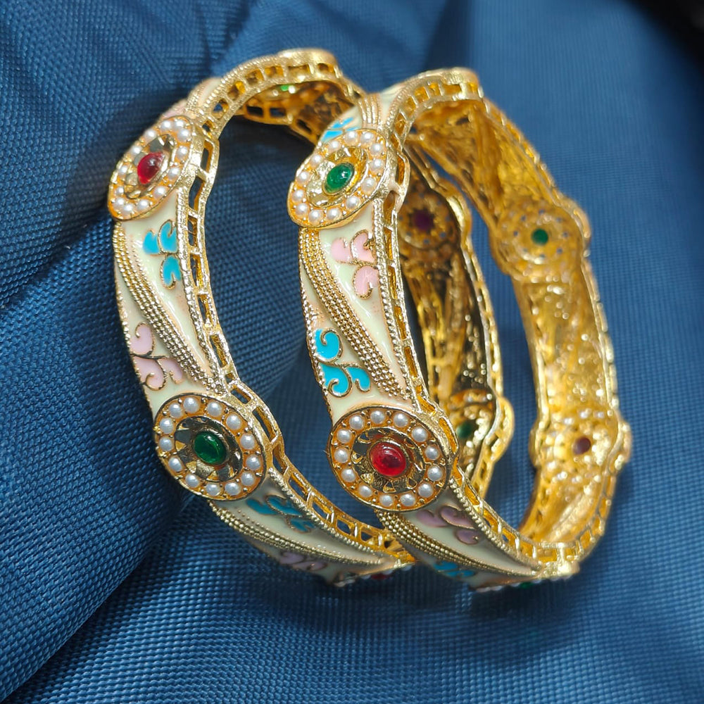 Manisha Jewellery Elegant Pota Stone Kada Bangles Set With Meenakari Work Detailing