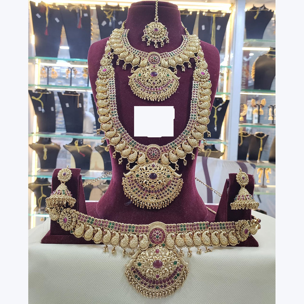 Manisha Jewellery Antique Gold Finish Semi-Bridal Temple Necklace Set