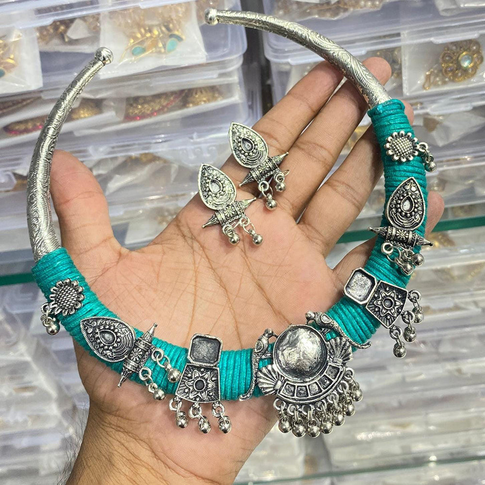 Manisha Jewellery Traditional Oxidized Silver Necklace Set Bird Motif