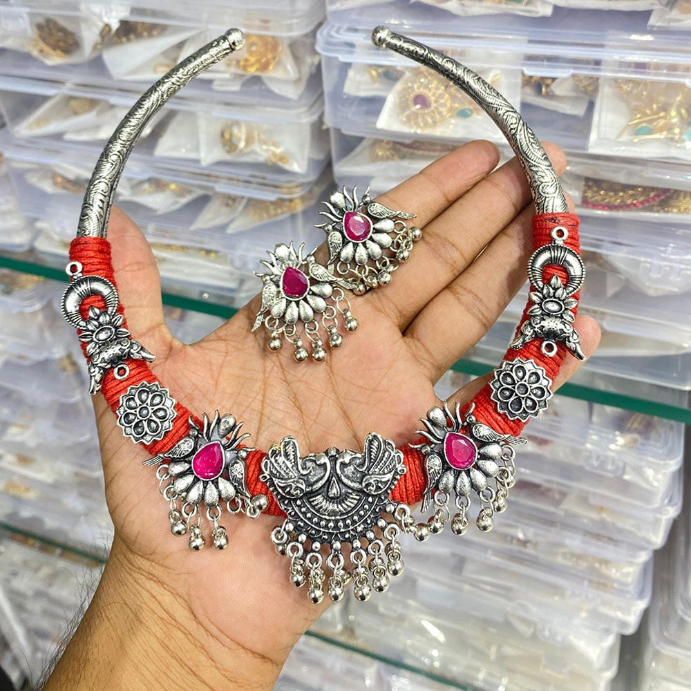 Manisha Jewellery Traditional Oxidized Silver Necklace Set Bird Motif