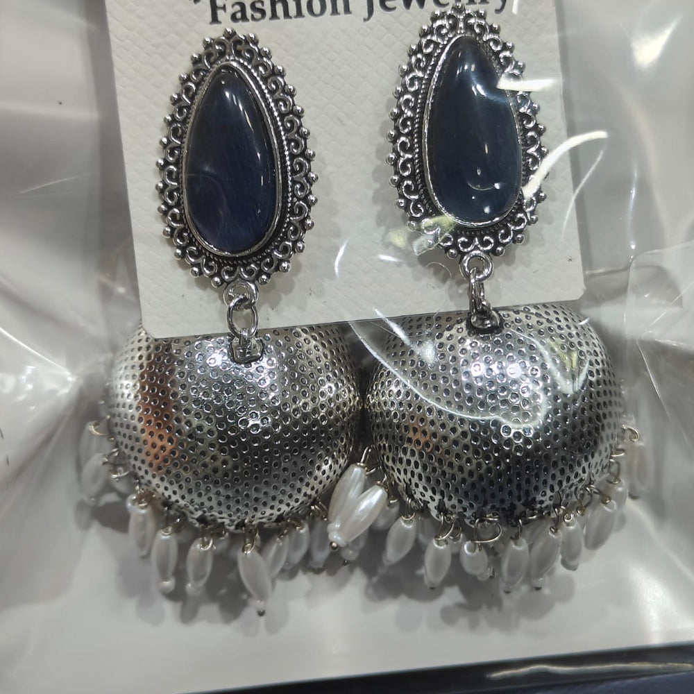 Manisha Jewellery Elegant Oxidised Plated Pota Stone Jhumki Earrings