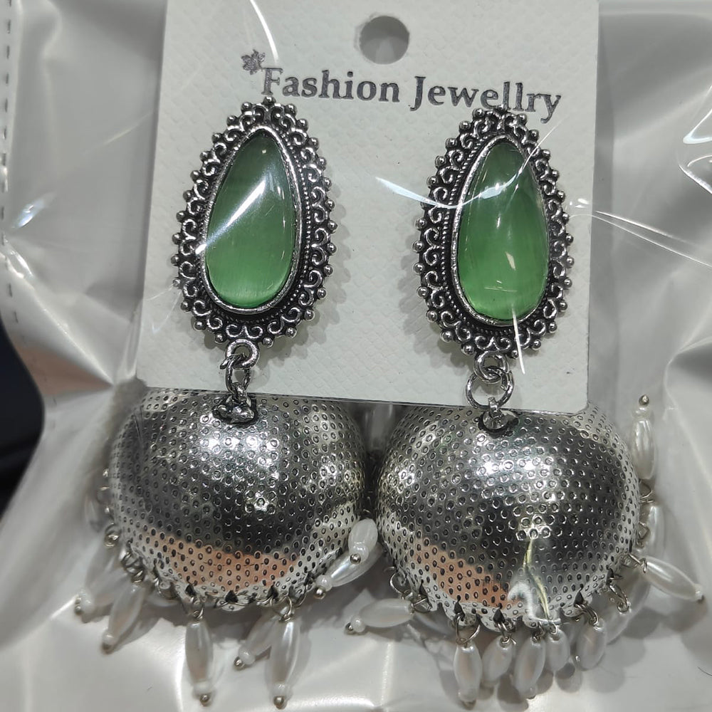Manisha Jewellery Elegant Oxidised Plated Pota Stone Jhumki Earrings