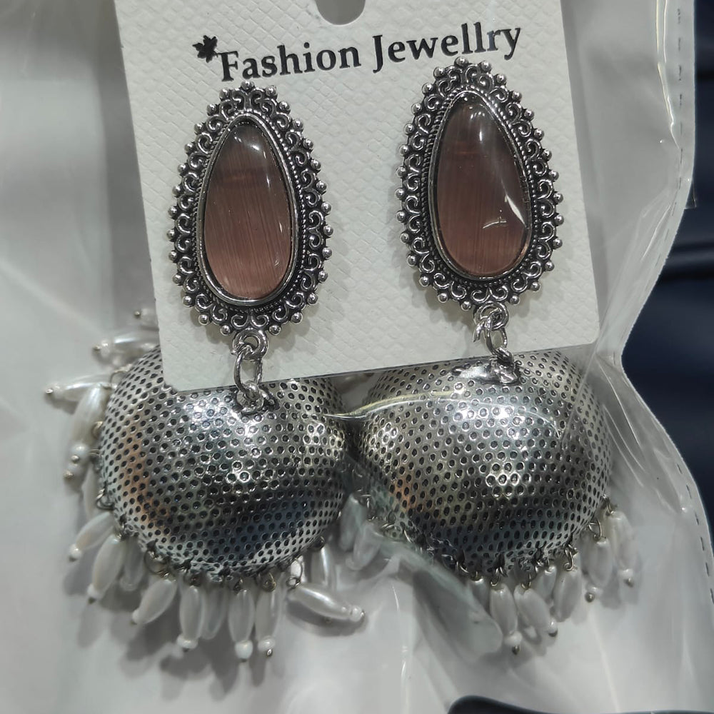 Manisha Jewellery Elegant Oxidised Plated Pota Stone Jhumki Earrings