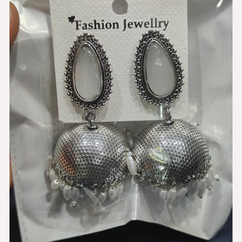 Manisha Jewellery Elegant Oxidised Plated Pota Stone Jhumki Earrings