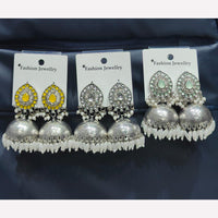 Manisha Jewellery Elegant Oxidised Plated Pota Stone And Pearls Jhumki Earrings