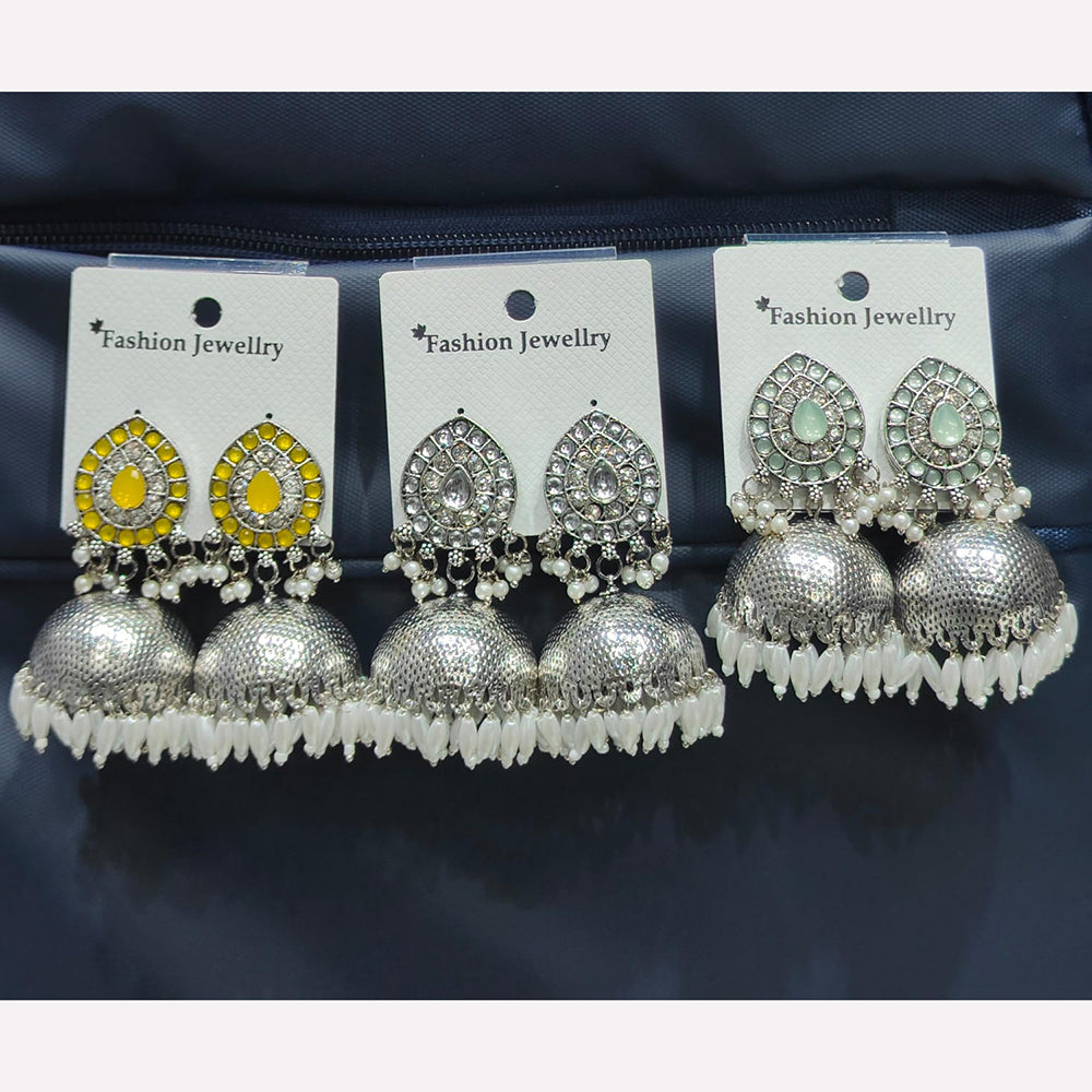 Manisha Jewellery Elegant Oxidised Plated Pota Stone And Pearls Jhumki Earrings
