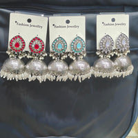 Manisha Jewellery Elegant Oxidised Plated Pota Stone And Pearls Jhumki Earrings