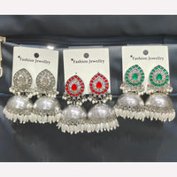 Manisha Jewellery Elegant Oxidised Plated Pota Stone And Pearls Jhumki Earrings
