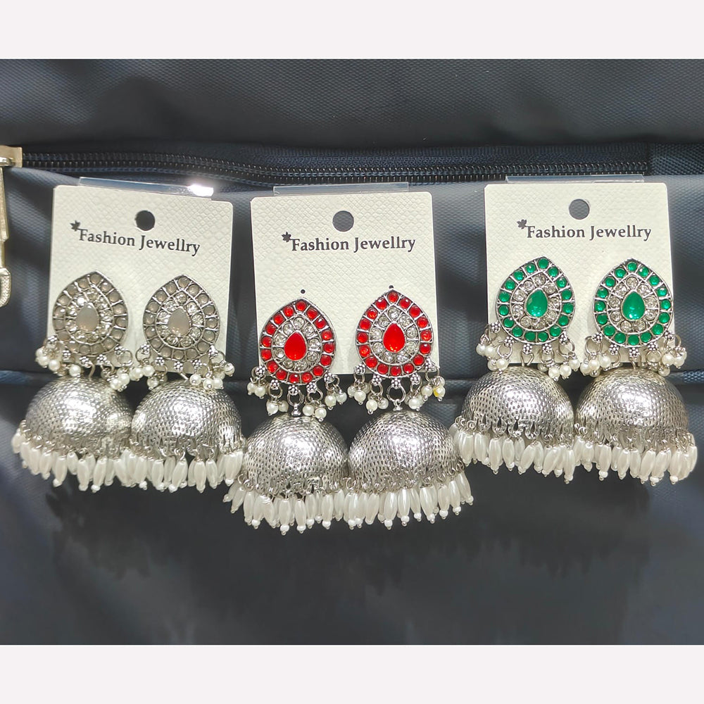 Manisha Jewellery Elegant Oxidised Plated Pota Stone And Pearls Jhumki Earrings