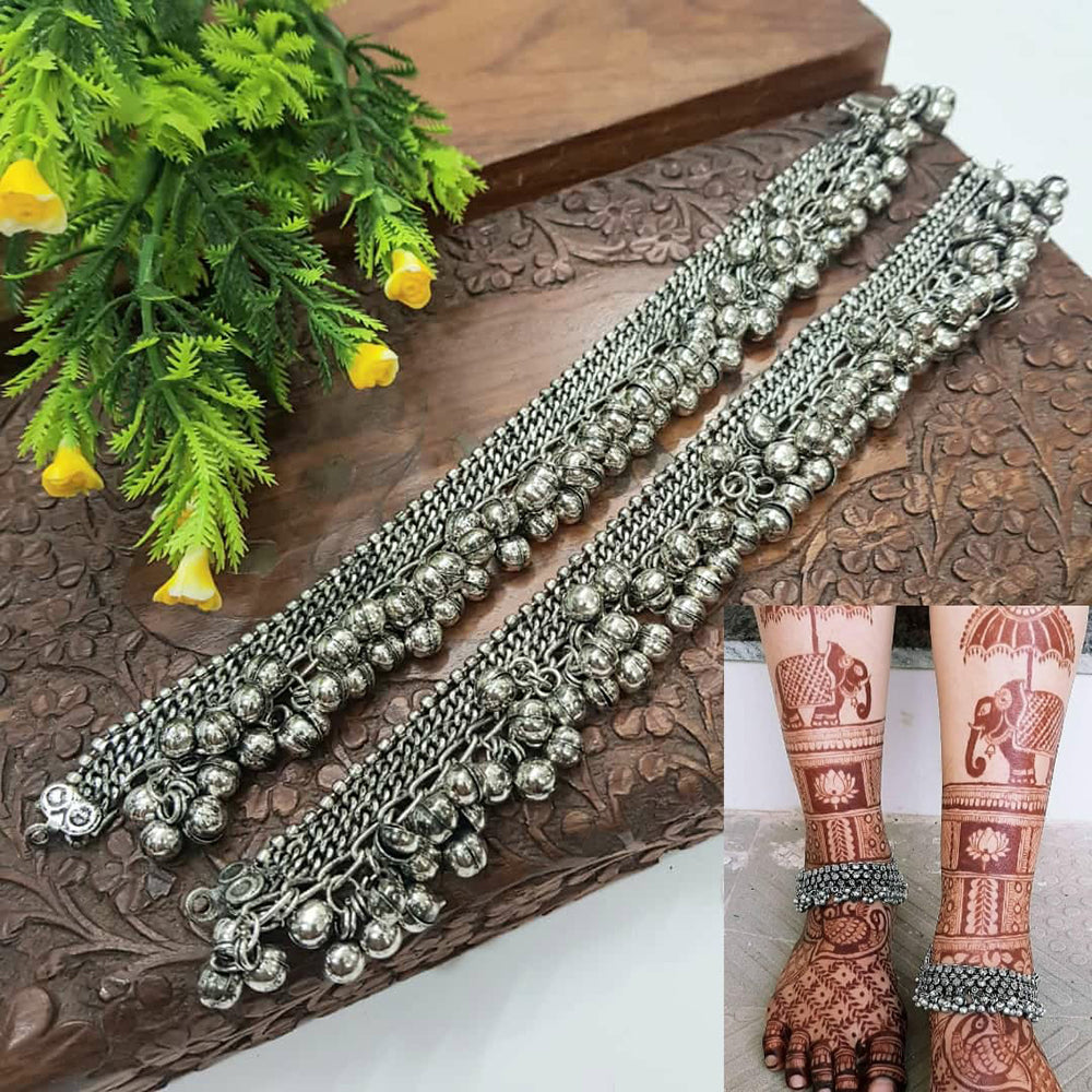 Manisha Jewellery Ethnic Charm Oxidised Plated Ghungroo Payal