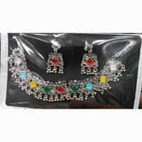 Manisha Jewellery Rustic Charm Oxidised Plated Pota Stone Necklace Set
