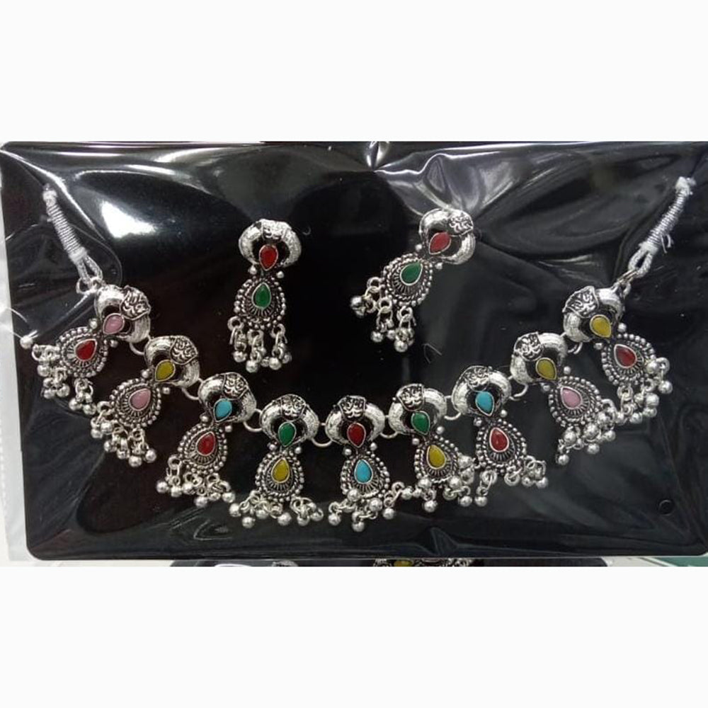 Manisha Jewellery Rustic Charm Oxidised Plated Pota Stone Necklace Set