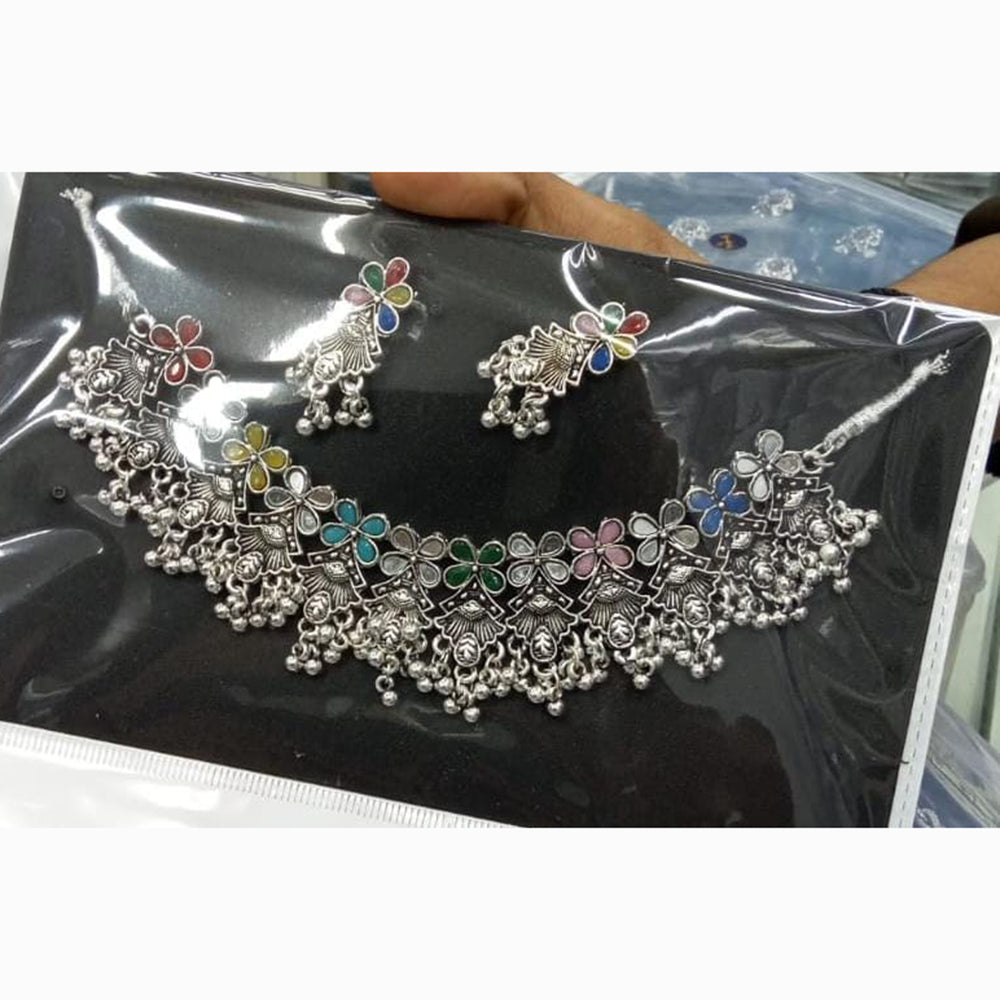 Manisha Jewellery Rustic Charm Oxidised Plated Pota Stone Necklace Set