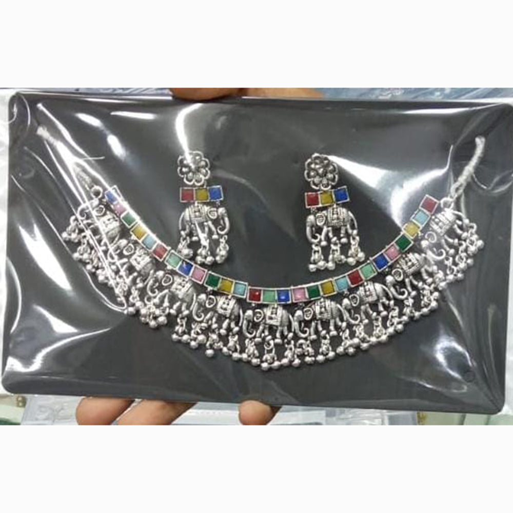 Manisha Jewellery Rustic Charm Oxidised Plated Pota Stone Necklace Set