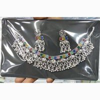 Manisha Jewellery Rustic Charm Oxidised Plated Pota Stone Necklace Set