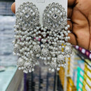 Manisha Jewellery Elegant Rhodium Polish Kundan Stone Pearl Jhumki Earrings 