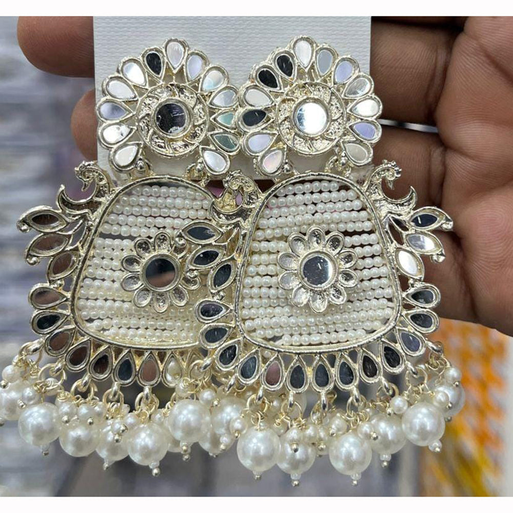 Manisha Jewellery Designer Mirror Work Pearl Hanging Earrings