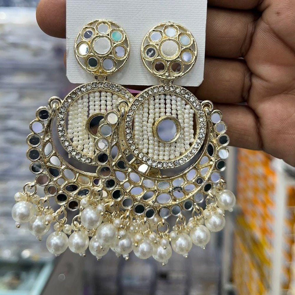 Manisha Jewellery Designer Mirror Work Pearl Hanging Earrings