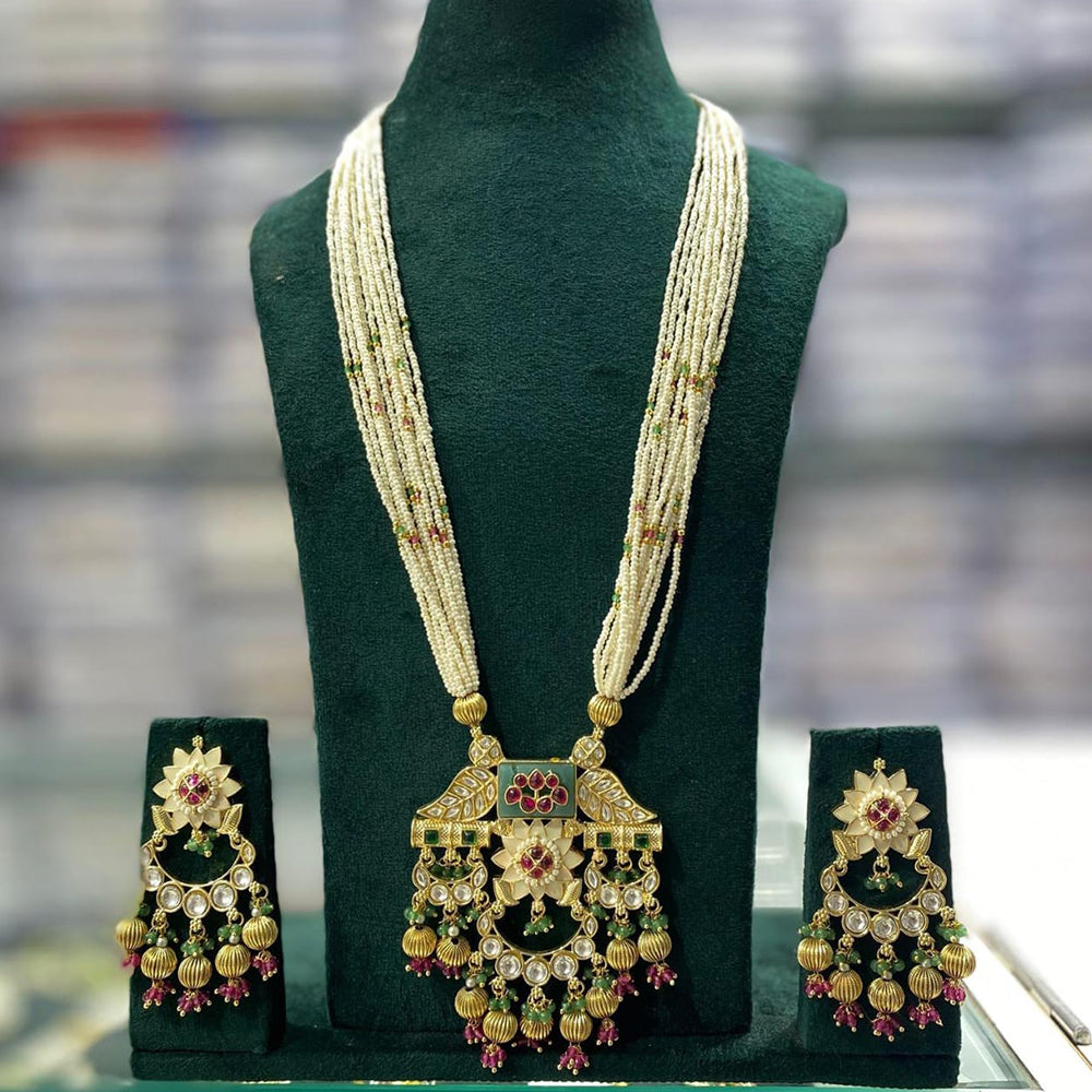 Manisha Jewellery Crystal Stone Pearl And Beads Long Designer Necklace Set