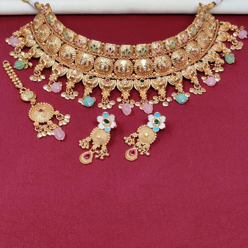 Manisha Jewellery Rajasthani Style Pota Stone And Beads Meenakari Choker Necklace Set