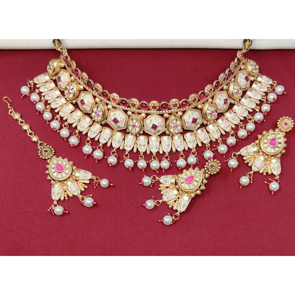 Manisha Jewellery Rajasthani Style Pota Stone And Beads Meenakari Choker Necklace Set