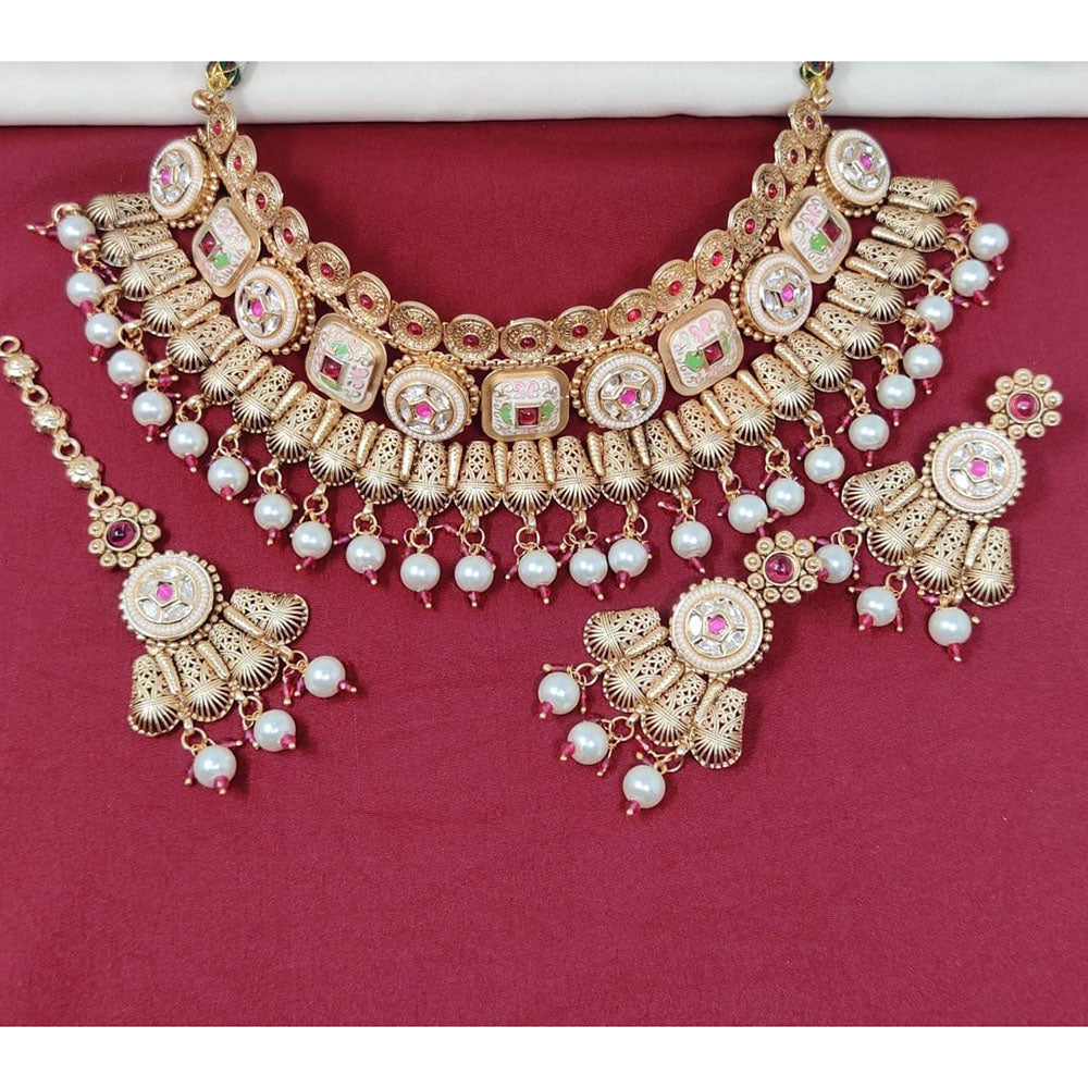 Manisha Jewellery Rajasthani Style Pota Stone And Beads Meenakari Choker Necklace Set
