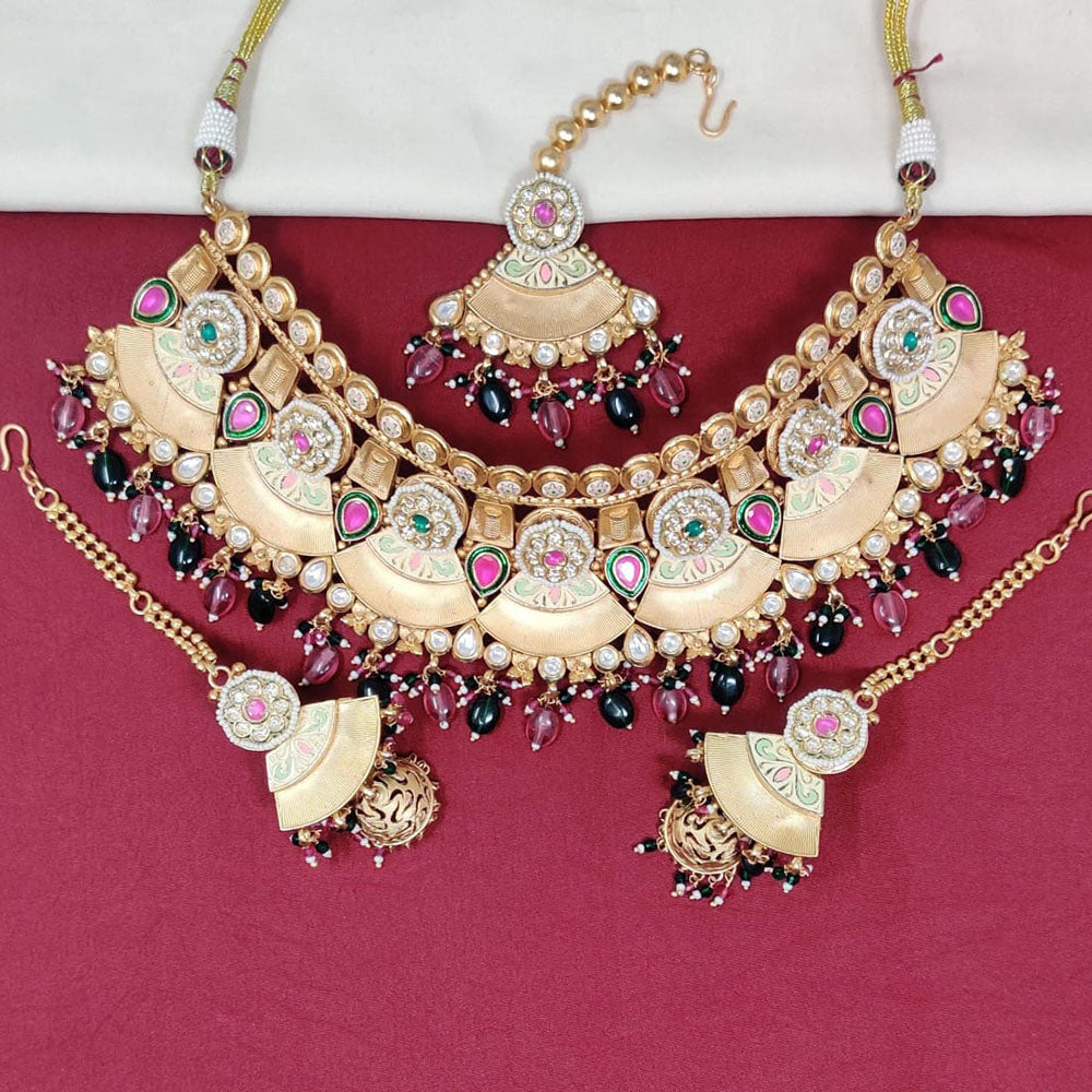 Manisha Jewellery Rajasthani Style Pota Stone And Beads Meenakari Choker Necklace Set
