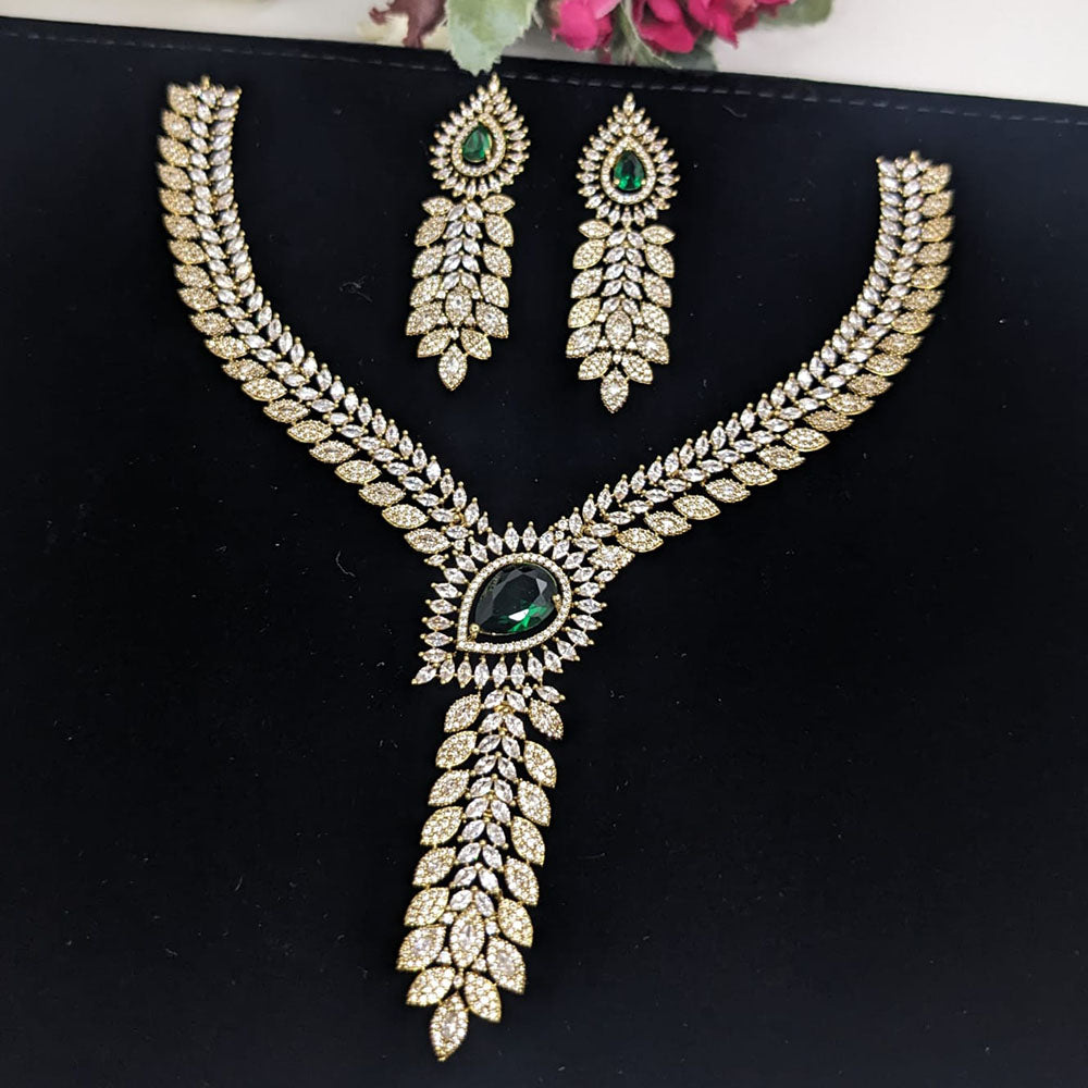 Manisha Jewellery American Diamond Leaf Design Statement Necklace Set