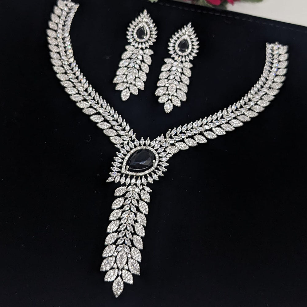 Manisha Jewellery American Diamond Leaf Design Statement Necklace Set