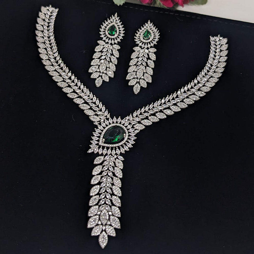 Manisha Jewellery American Diamond Leaf Design Statement Necklace Set