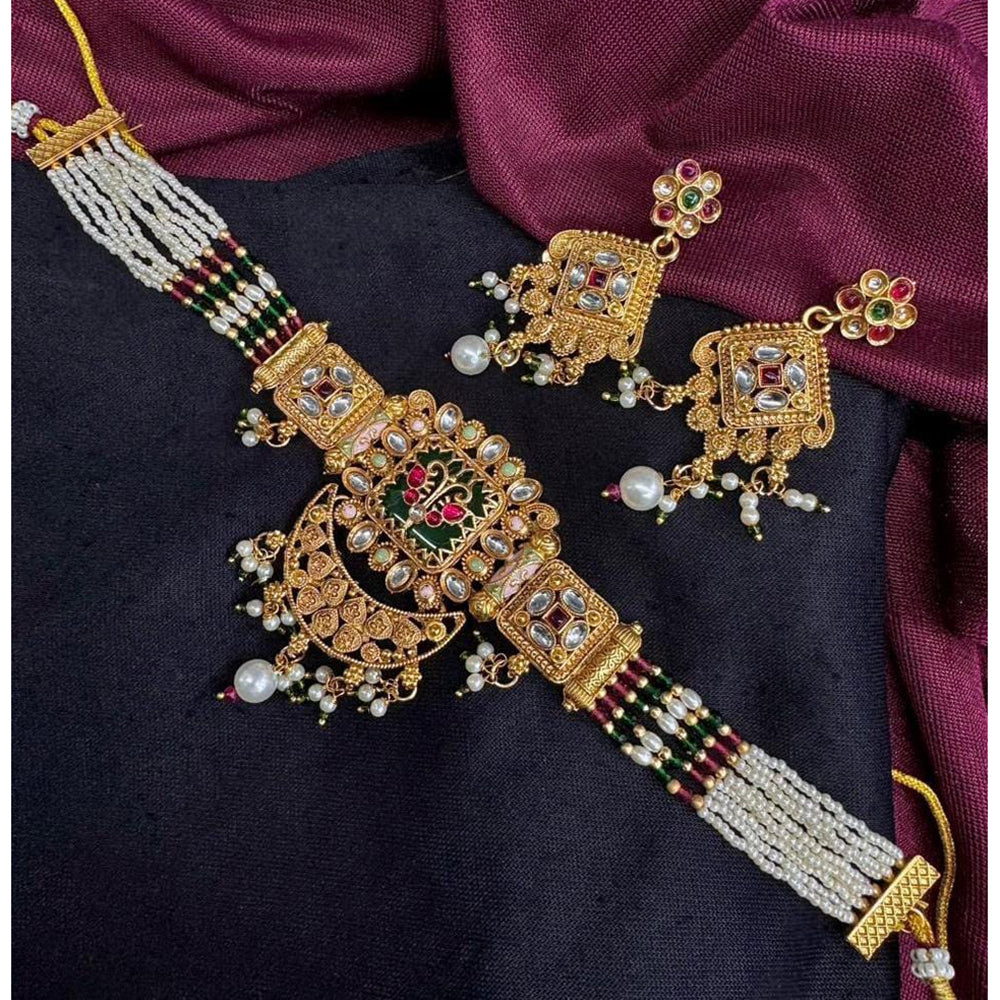 Manisha Jewellery Traditional Pota Stone And Meenakari Pearl Choker Necklace Set