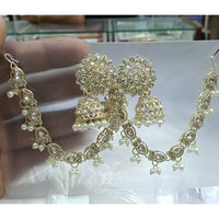 Manisha Jewellery Grand Kundan Stone And Pearl Jhumki Earrings With Kanchain