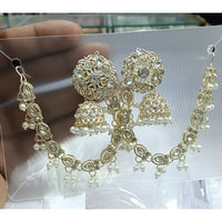 Manisha Jewellery Grand Kundan Stone And Pearl Jhumki Earrings With Kanchain