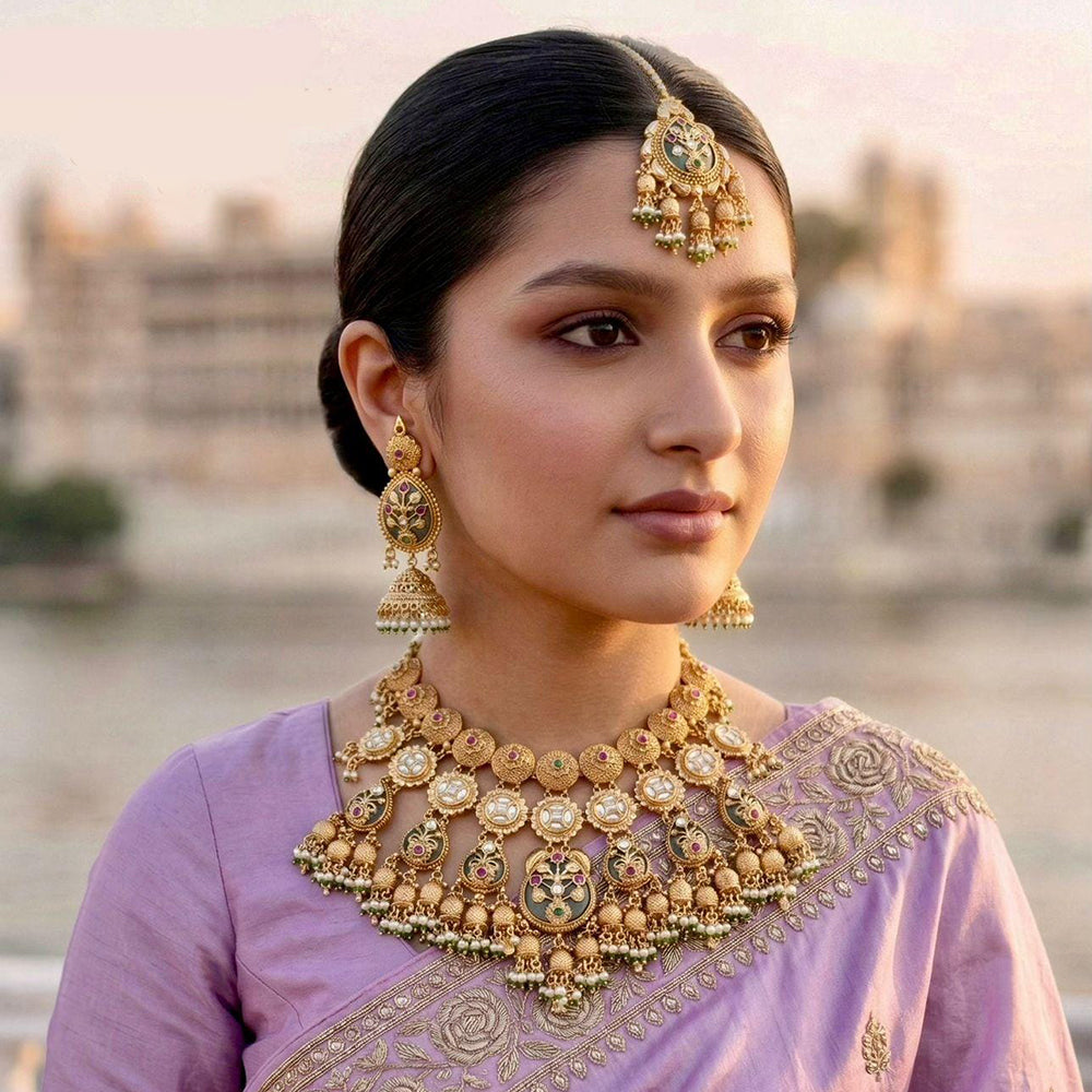 Manisha Jewellery Traditional Pota Stone Pearl And Beads Choker Necklace Set