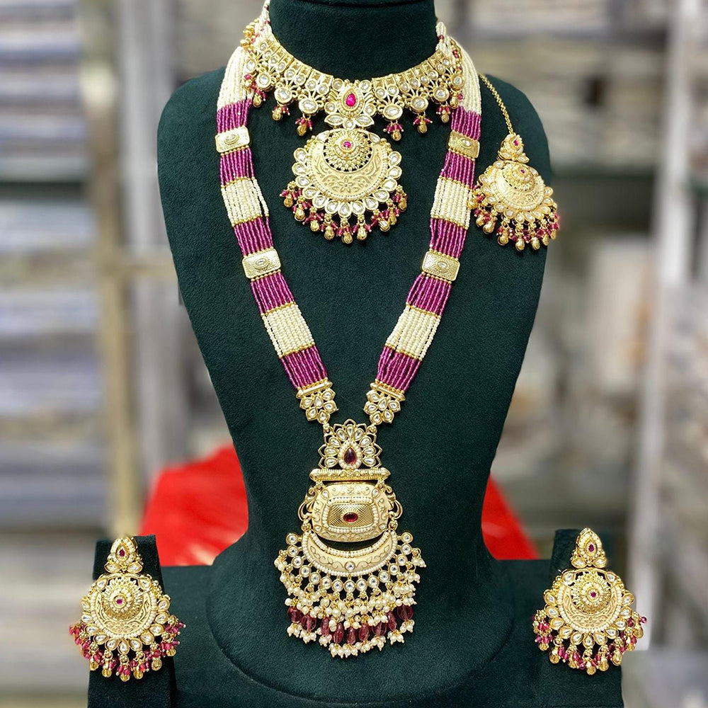 Manisha Jewellery Luxury Pota Stone And Pearl Meenakari Double Necklace Set