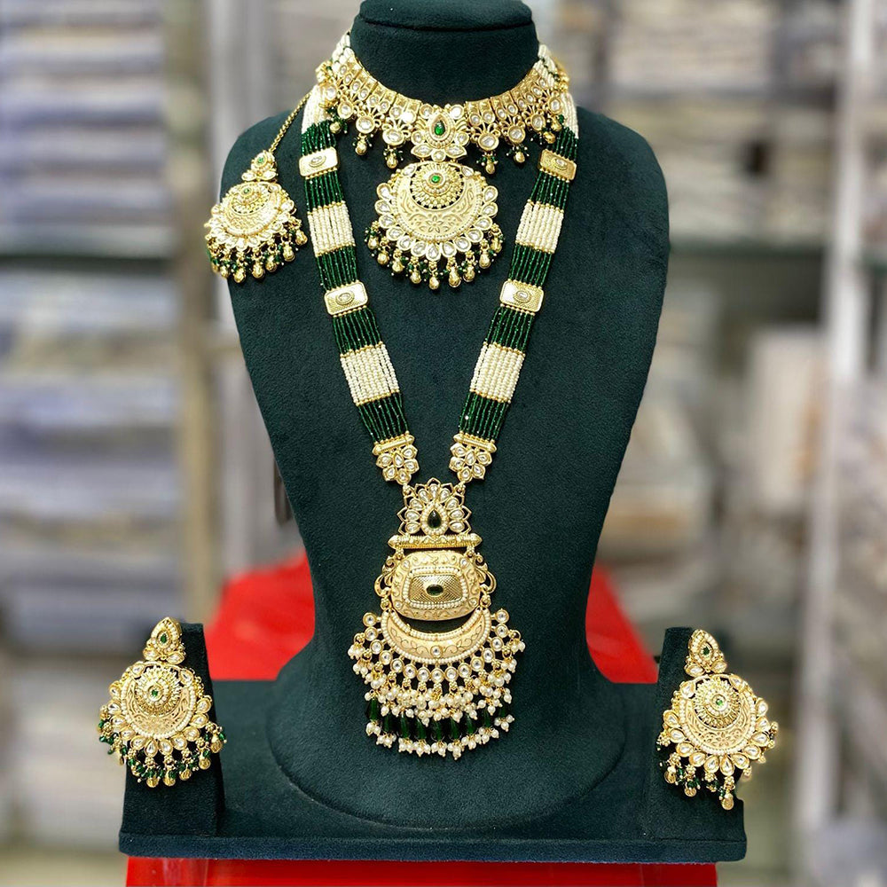 Manisha Jewellery Luxury Pota Stone And Pearl Meenakari Double Necklace Set