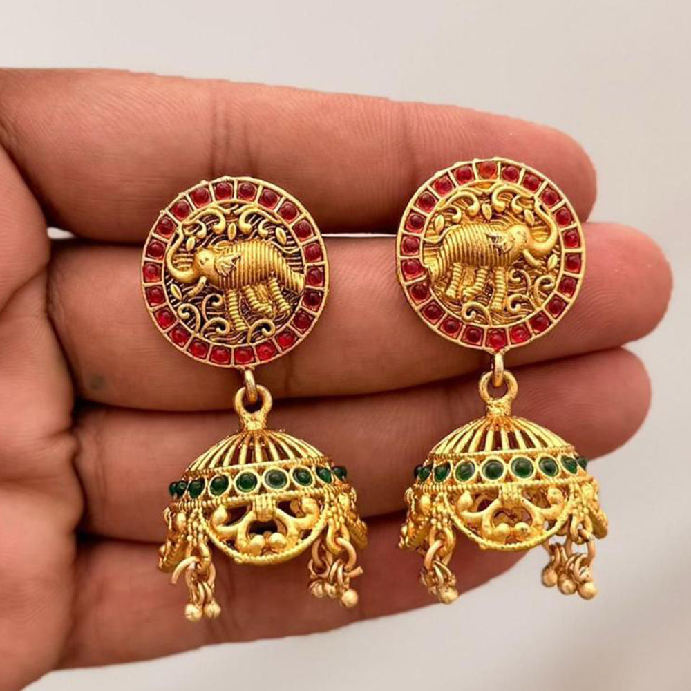 Manisha Jewellery Grand Pota Stone With Pearl Jhumki Earrings