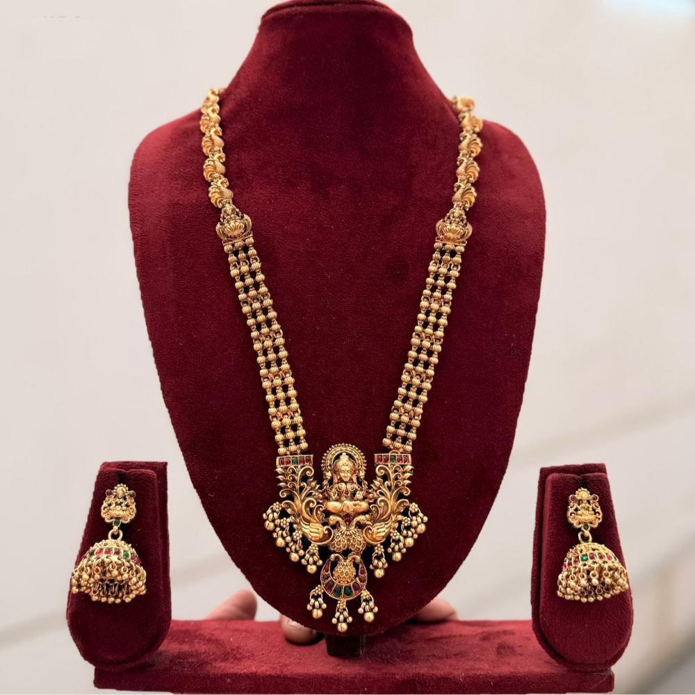 Manisha Jewellery Trendy Pota Stone And Pearl Temple Long Necklace Set